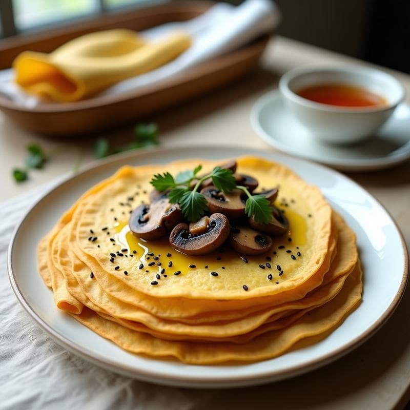 Crepes de Harina de Garbanzo con Champiñones Salteados: Desayuno Vegano y Alto en Proteína