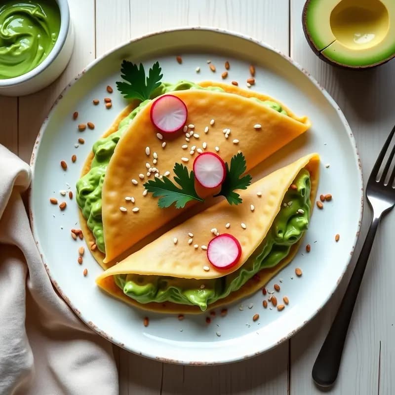 Crepes de Harina de Garbanzo con Crema de Aguacate y Rabanitos: Desayuno Francés Sin Gluten