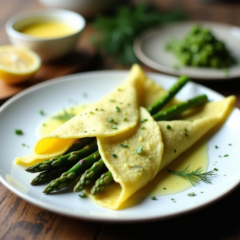 Crepes de Harina de Guisante y Espárragos Blancos: Desayuno Francés Keto