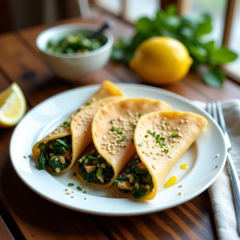 Crepes de Harina de Lenteja con Relleno de Espinaca y Tofu: Desayuno Vegano y Alto en Hierro