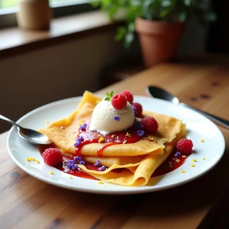 Crepes de Harina de Lentejas con Relleno de Helado de Vainilla: Postre Francés Vegano