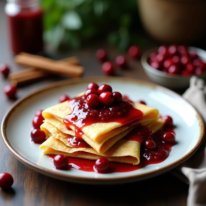 Crepes de Harina de Teff con Salsa de Arándanos Rojos: Desayuno Etíope Sin Gluten