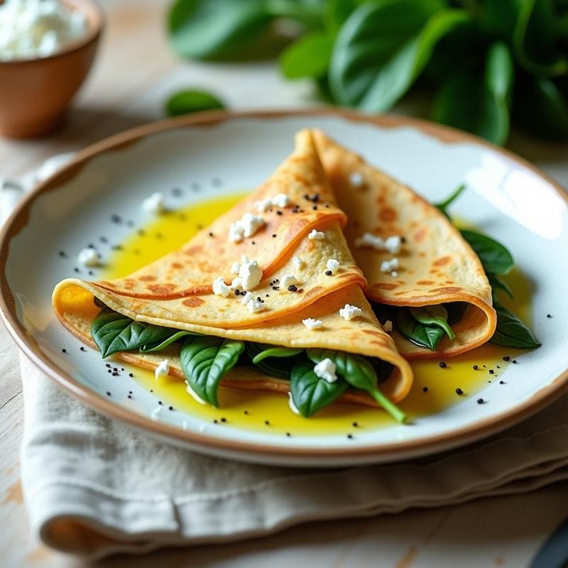 Crepes Integral de Espinaca y Queso Feta: Receta Fit y Sin Harina Refada en 20 Minutos