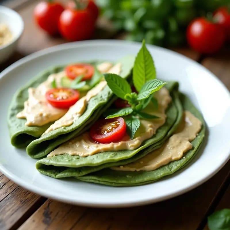 Crepes Integrales de Espinacas Rellenos de Hummus: Receta Saludable y Rápida en 20 Minutos