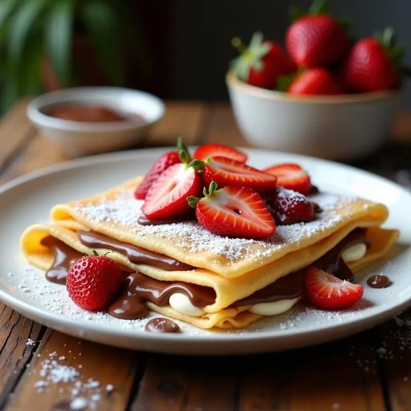 Crepes Rellenos de Nutella, Queso Crema y Fresas: Postre Francés Ultra Indulgente