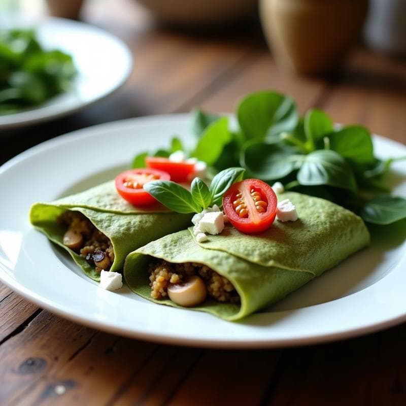 Crepes Proteicos de Espinacas: Receta Fit Rellena de Quinoa y Champiñones en 30 Minutos