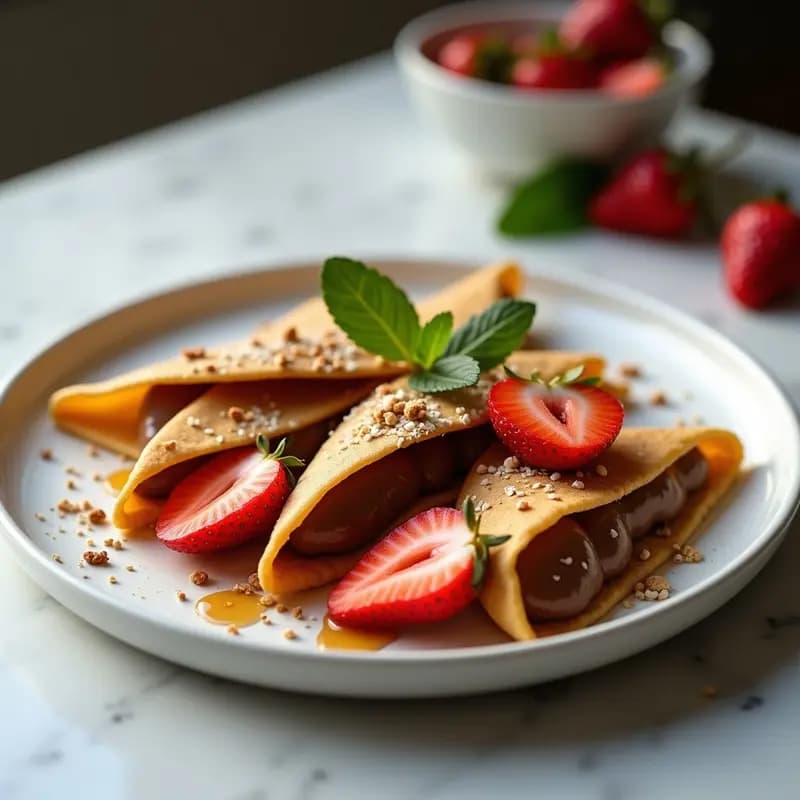 Crepes de Sarraceno Rellenos de Nutella y Fresas: Desayuno Francés Sin Gluten