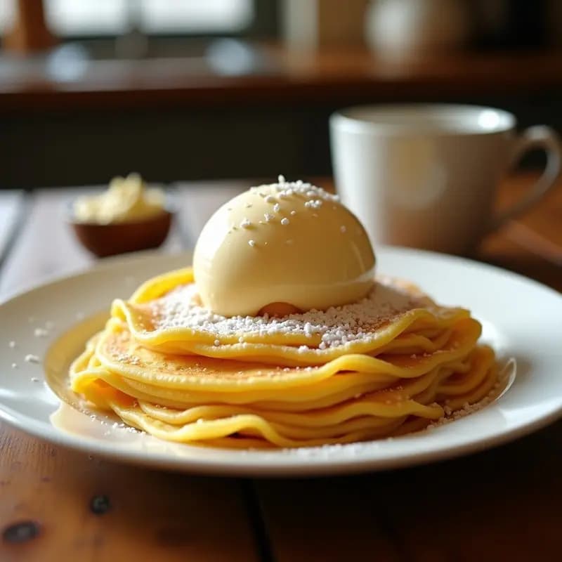 Crepes Suzette con Helado de Vainilla: Postre Francés Clásico con Toque Flambé en Sartén