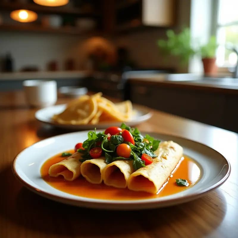 Crepes Suzuki de Camarones y Verduras con Salsa Teriyaki: Receta Japonesa en Sartén Antiadherente