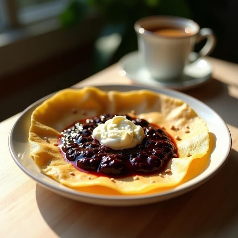Crepes de Harina de Teff con Compota de Higos Negros y Queso de Cabra Vegano: Desayuno Etiopico