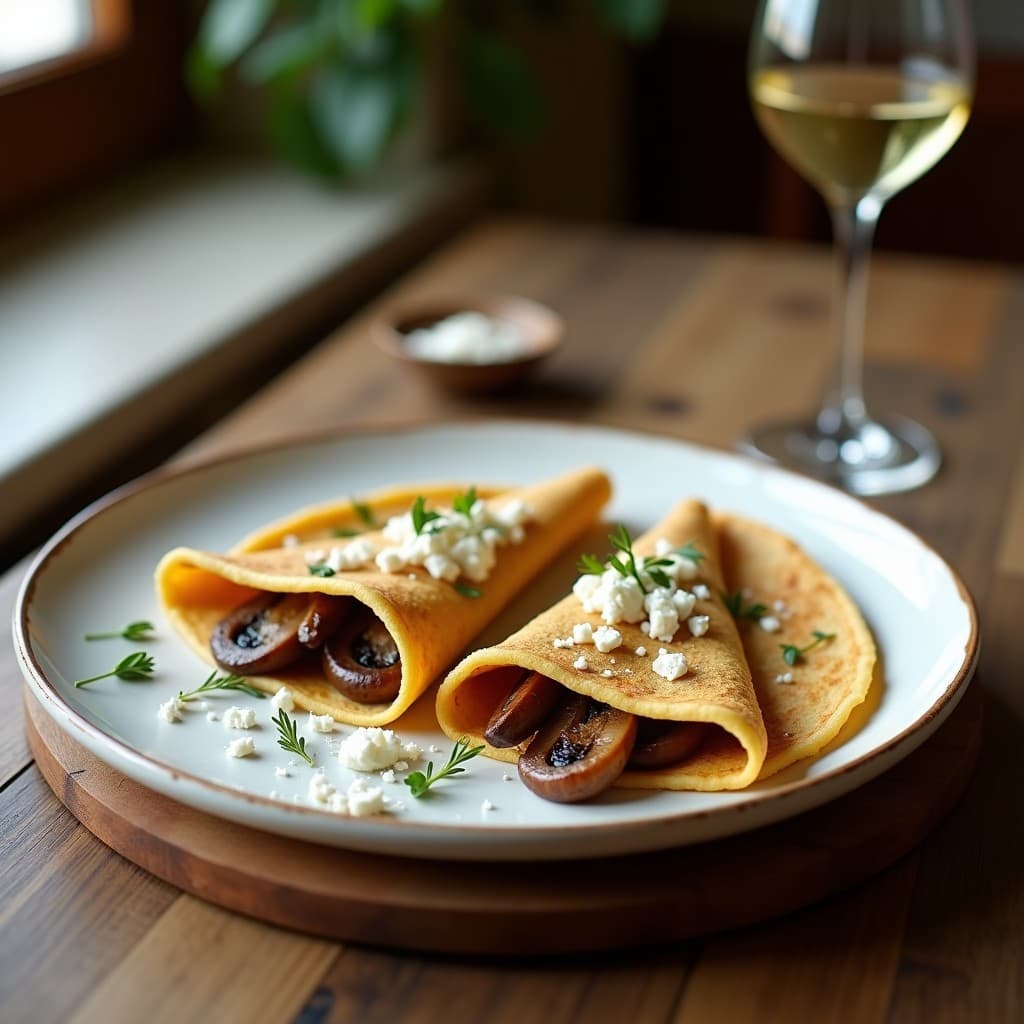 Crêpes de Harina de Trigo Sarraceno con Relleno de Champiñones y Cebolla Caramelizada