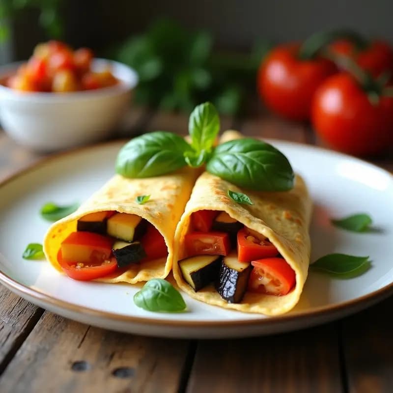 Crepes Francesas de Harina de Trigo Sarraceno: Rellenas de Ratatouille y Queso de Anacardos