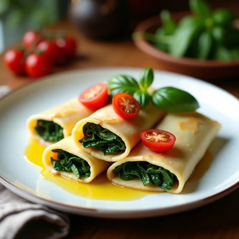 Crespelle alla Fiorentina con Espinacas y Queso de Anacardos: Receta Italiana Vegana