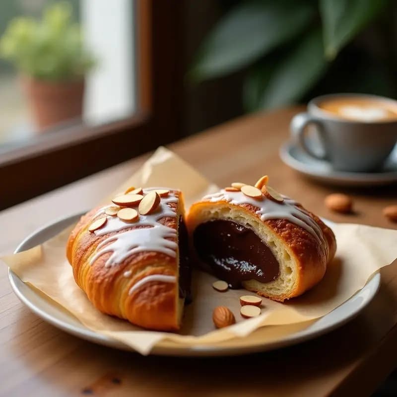 Croissant de Chocolate y Almendra Rebozado en Azúcar Glasé: Desayuno Francés Dulce y Crujiente
