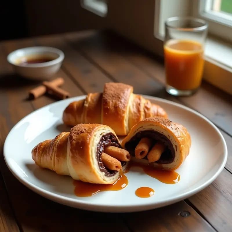 Croissant de Chocolate Relleno de Churros y Bañado en Salsa de Caramelo Salado: Desayuno de Leyenda