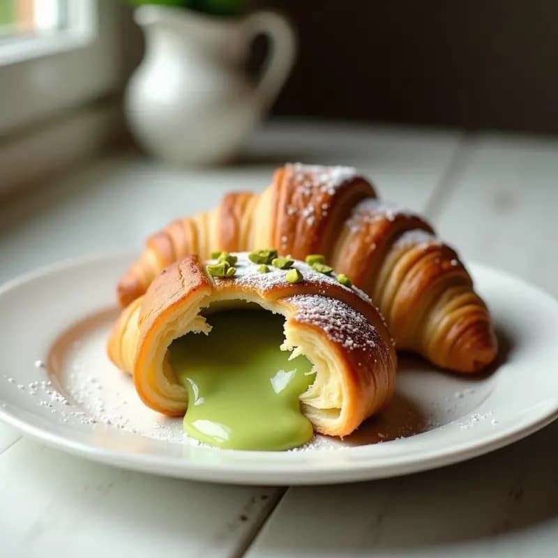 Croissant de Hojaldre Vegano con Crema de Pistacho: Desayuno Francés Sin Lactosa