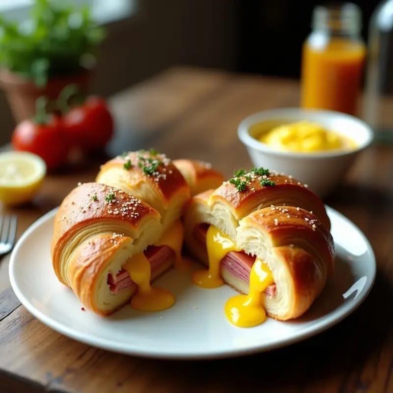 Croissant Relleno de Jamón y Queso Gratinado con Mantequilla de Ajo: Desayuno Francés con un Toque Indulgente