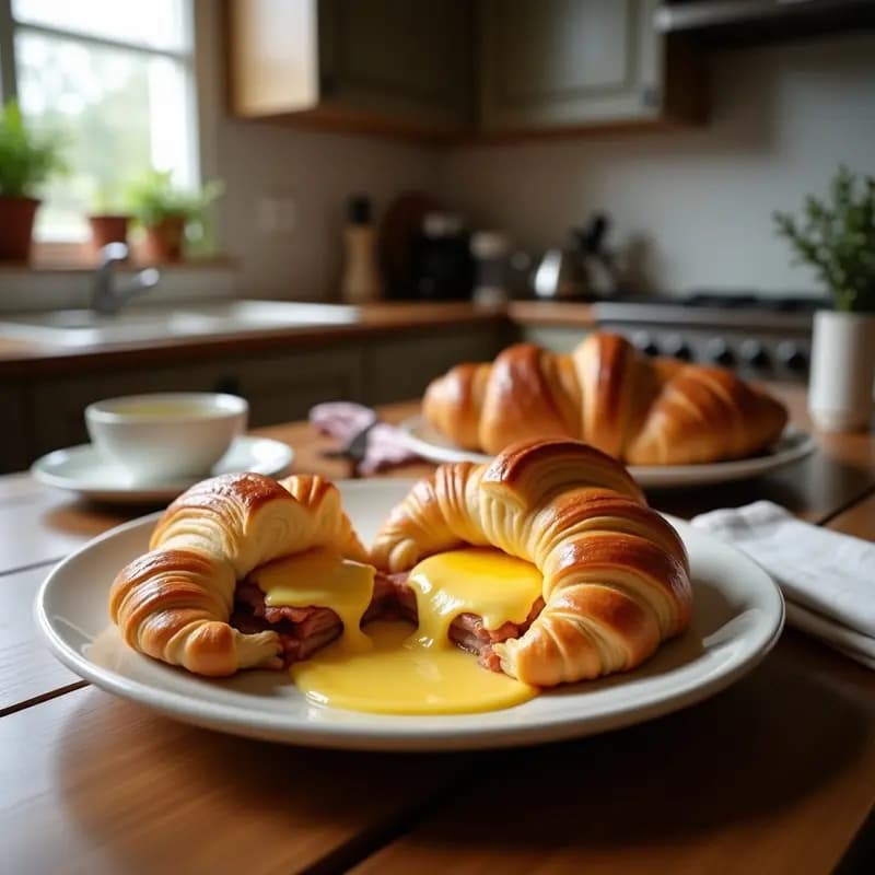 Croissant de Jamón y Queso Gruyère con Huevo Frito Encima: Desayuno (o Cena) de Reyes