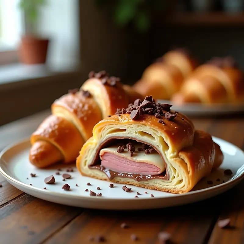 Croissant Relleno de Jamón, Queso y Nutella: Desayuno Francés que Rompe todas las Reglas