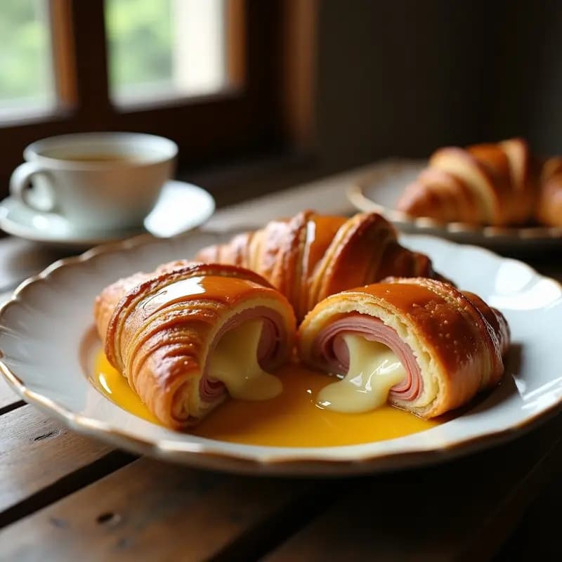 Croissant Relleno de Jamón y Queso con Salsa de Miel y Mostaza: Receta de Desayuno Francés Salado