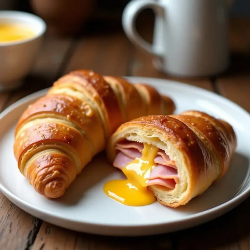 Croissant Rellena de Jamón York, Queso Cheddar y Salsa de Queso: Desayuno (o Cena) que Derrite el Corazón