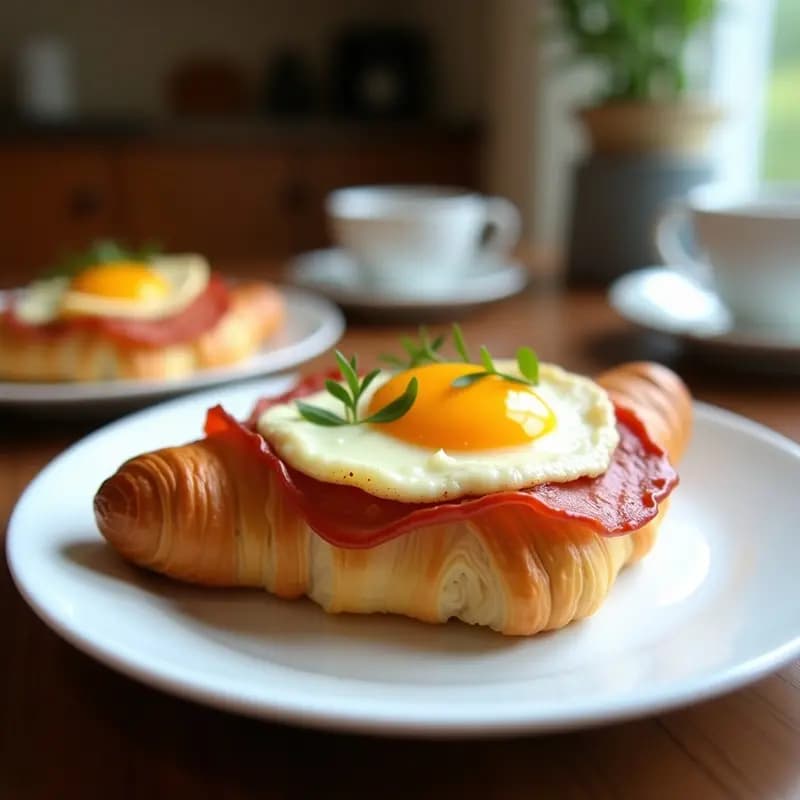 Croissant de Jamón York y Queso Emmental con Huevo Frito: El Desayuno Francés que te Dará Energía para el Día