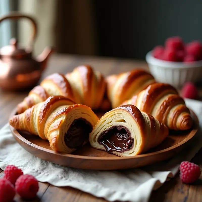 Croissant de Masa Madre con Chocolate Belga: Desayuno Francés Gourmet y Esponjoso