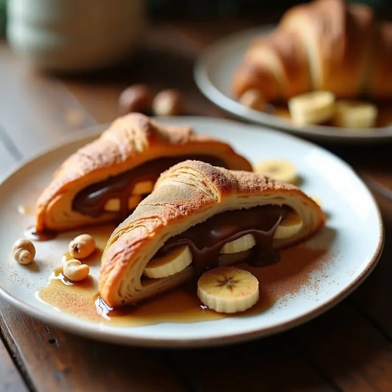 Croissant Relleno de Nutella, Plátano y Avellanas Tostadas: Desayuno de Reyes