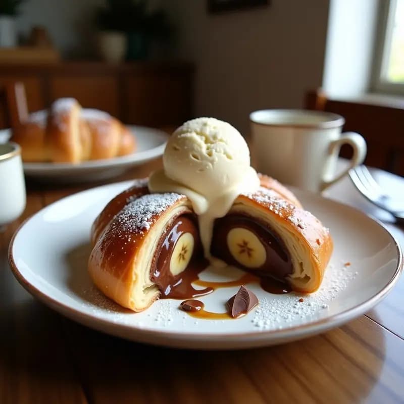 Croissant Relleno de Nutella y Plátano con Helado de Vainilla: Desayuno o Postre de Lujo