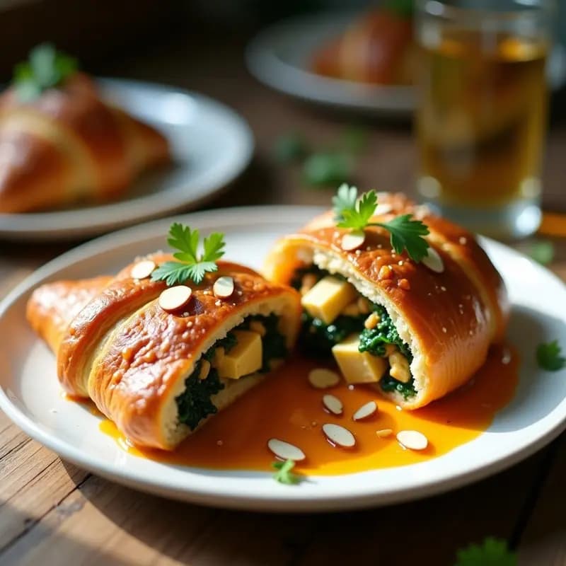 Croissant Francés Relleno de Pollo al Curry y Espinacas: Receta Fusión en 20 Minutos
