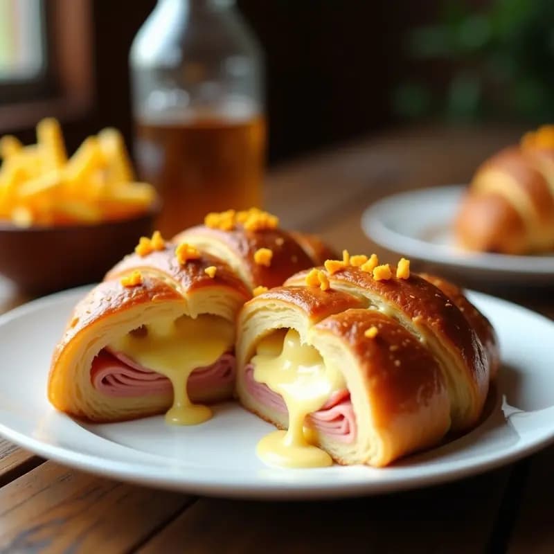 Croissant Rellena de Jamón York, Queso Gruyère y Salsa Bechamel con Doritos: Desayuno o Merienda de Lujo
