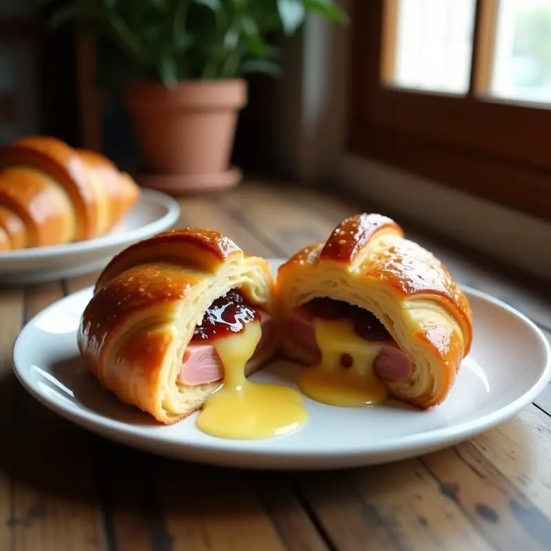 Croissant Relleno de Jamón York, Queso y Mermelada de Higo: Desayuno Francés Decadente