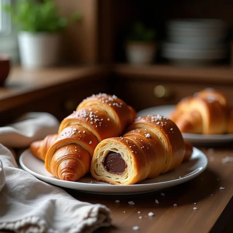 Croissants Rellenos de Chocolate Negro y Sal Marina: Desayuno Francés Gourmet en Airfryer