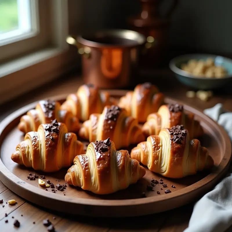 Croissants de Hojaldre Rellenos de Chocolate Negro: Postre Francés Sin Azúcar y Keto