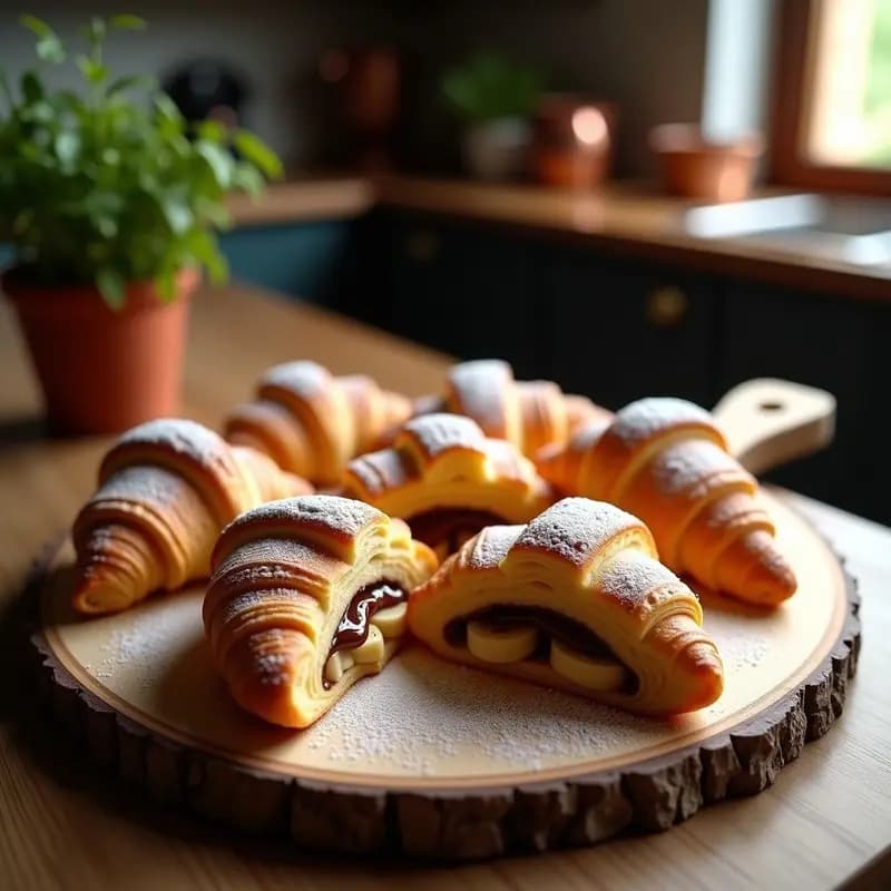 Croissants de Hojaldre Rellenos de Nutella y Plátano: Desayuno Francés Dulce y Crujiente