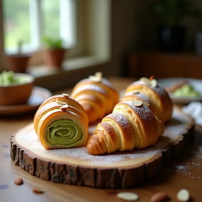 Croissants de Hojaldre con Relleno de Matcha y Crema de Cacahuete: Desayuno Francés Innovador