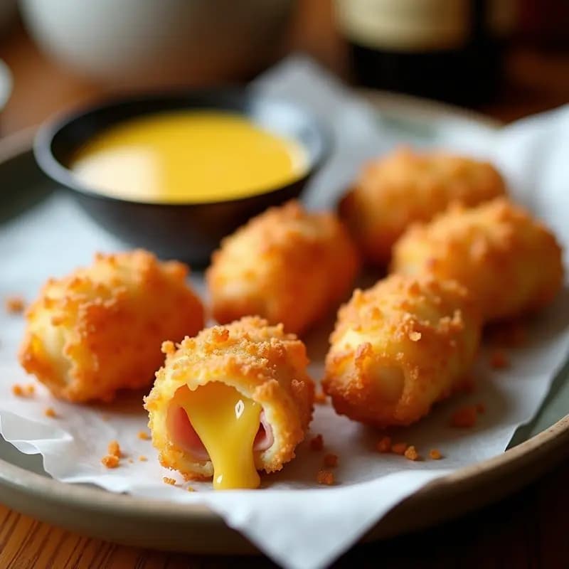 Croquelas de Jamón York y Queso Emmental en Tempura: Crujiente que Atrapa desde el Primer Bocado