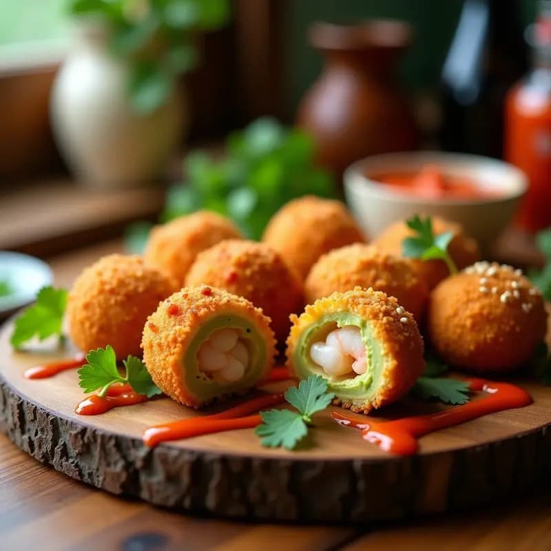 Croquetas de Aguacate y Gambas con Envoltura de Panko y Semillas de Sésamo: Aperitivo Crujiente