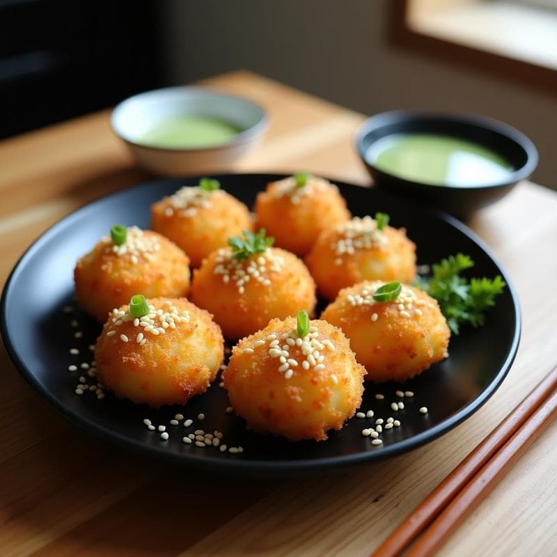 Croquetas de Algas Nori y Patata con Salsa Wasabi: Receta Japonesa Crujiente en Airfryer