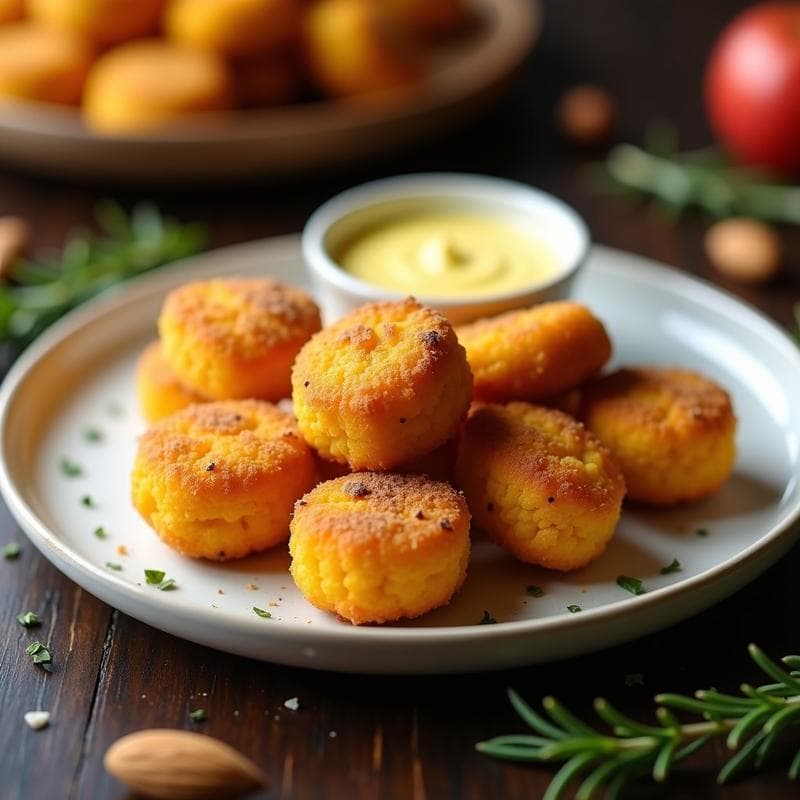 Croquetas de Calabaza y Queso de Almendras con Cobertura de Pan de Maíz: Entrante Vegano Sin Fritura