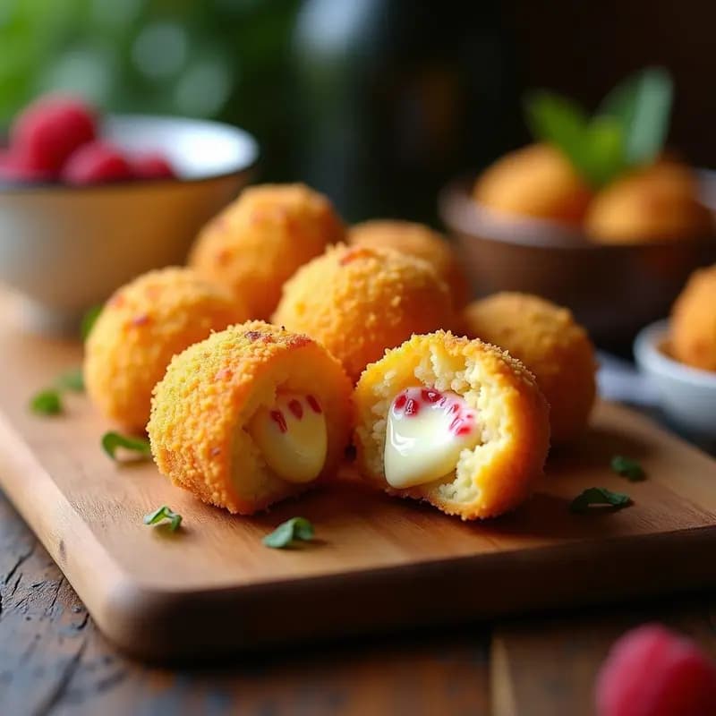Croquetas de Camembert y Higuerillas en Tempura de Arroz Inflado: Aperitivo Francés Crujiente