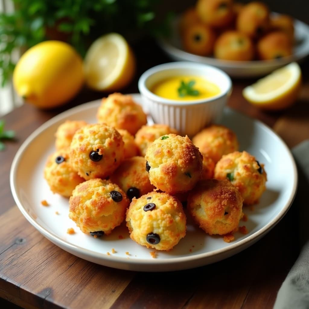 Croquetas de Coliflor y Aceitunas Kalamata con Salsa de Limón: Aperitivo Griego Sin Lactosa