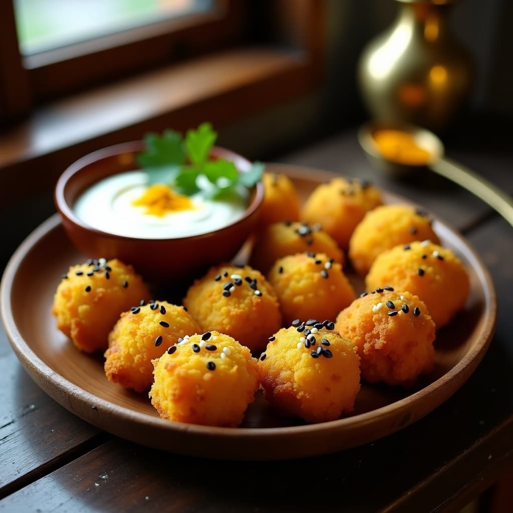 Croquetas de Puré de Coliflor y Cúrcuma con Cobertura de Semillas de Sésamo: Aperitivo Indio Keto
