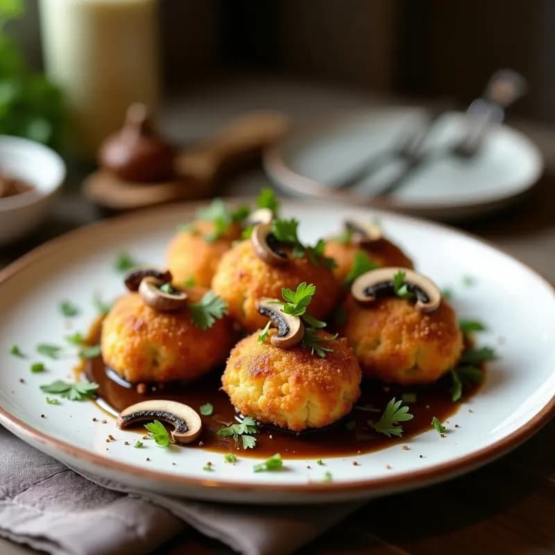 Croquetas de Puré de Coliflor y Hongos Porcini con Salsa de Trufa: Aperitivo Francés Keto
