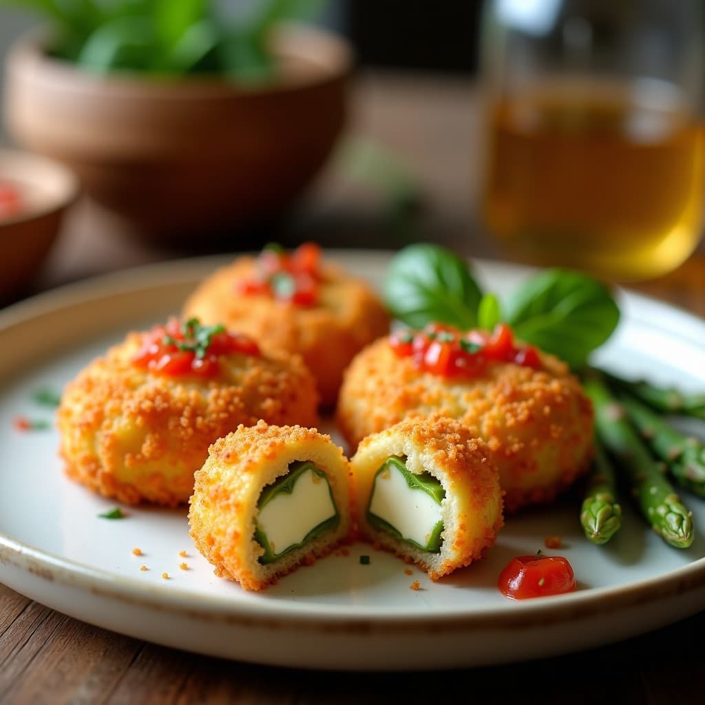 Croquetas de Espárragos y Queso de Cabra con Costra de Pisto: Aperitivo Español en Thermomix