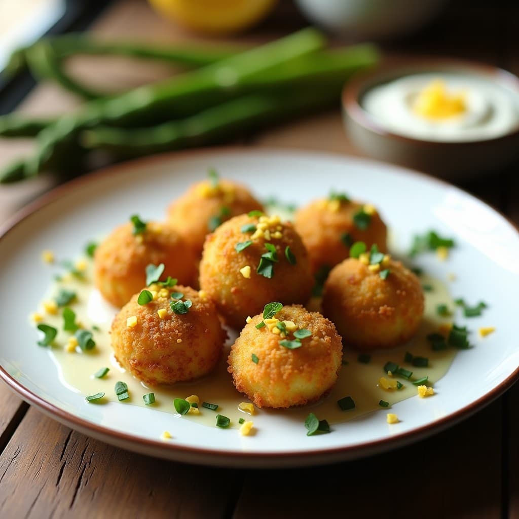 Croquetas de Espárragos y Queso Manchego con Rebozado de Pistacho: Entrante Español Gourmet