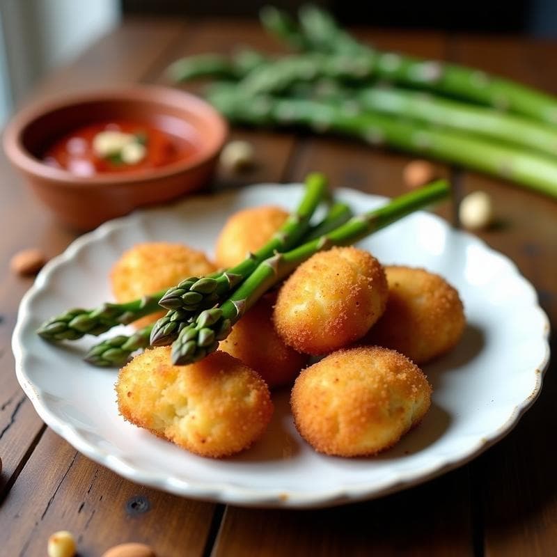 Croquetas de Espárragos Trinados y Queso de Oveja con Salsa de Romesco: Receta Catalana en Airfryer