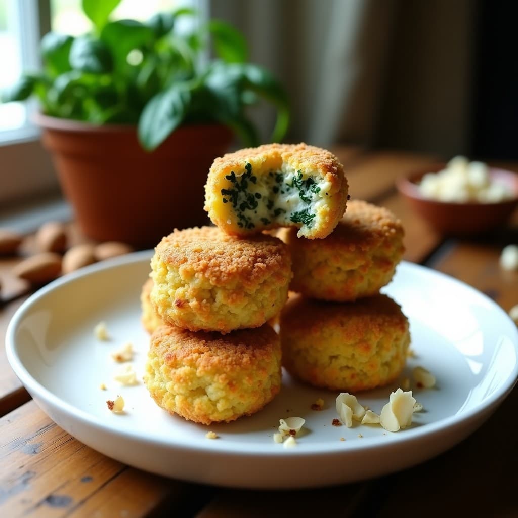 Croquetas de Espinaca y Queso de Anacardos con Pan de Almendra: Receta Sin Horno y Sin Lácteos