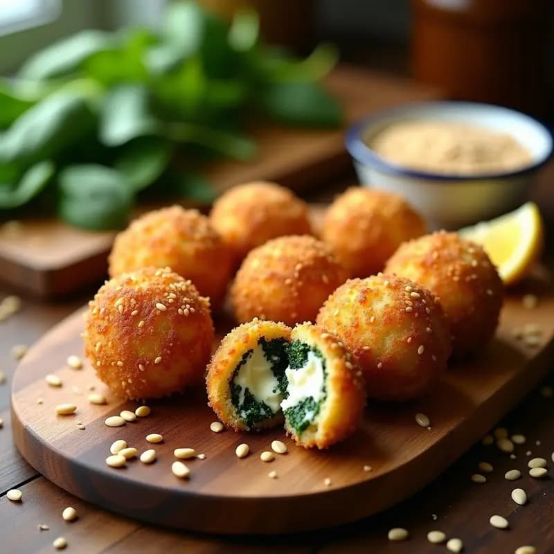 Croquetas de Espinaca y Ricotta con Cobertura de Semillas de Sésamo: Aperitivo Italiano Crujiente