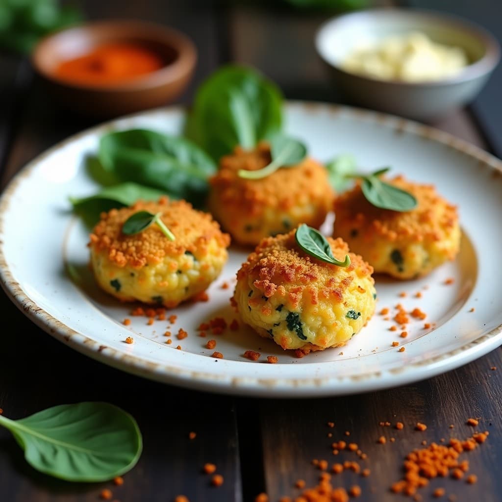 Croquetas de Espinaca y Tofu Ahumado con Pan rallado de Almendra: Entrante Español Sin Lactosa